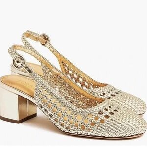J. Crew Factory Woven Slingback Heels in Gold